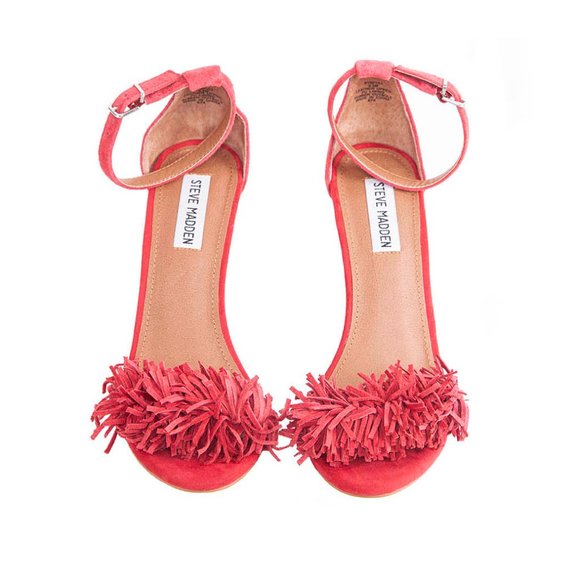 BOGO Red Steve Madden Synfull Ankle Strap Fringe Heels Suede Shoes Size 8.5M - Picture 1 of 9